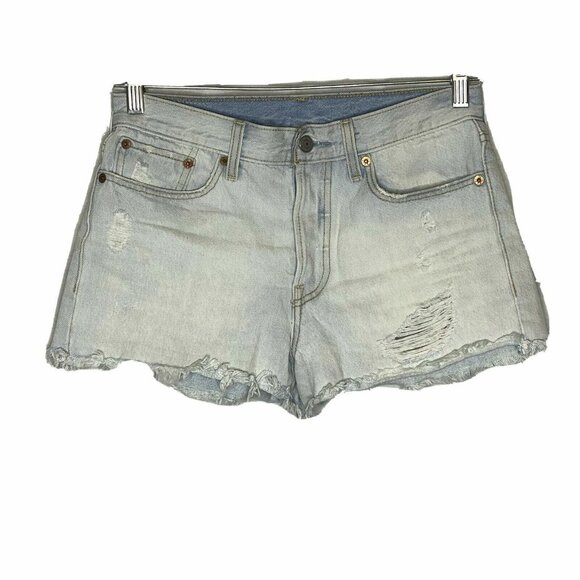 Levi’s Light Wash Cut Off Jean Shorts 27 Button Fly Booty Distressed High Waist - Picture 1 of 4
